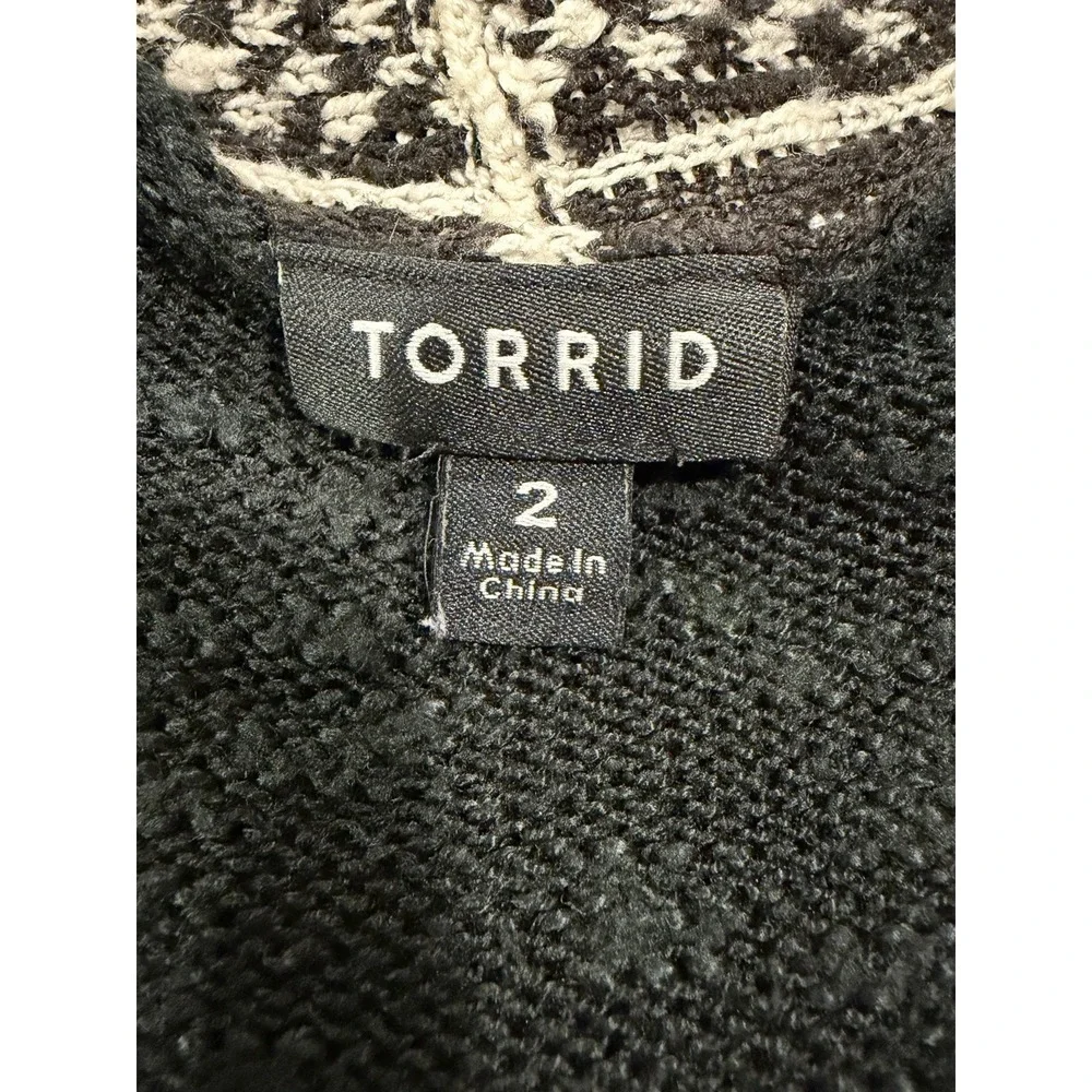 Torrid 2 Black Open Cardigan Sweater Duster~2XL~Lightweight Aztec Border Boho - Picture 2 of 15